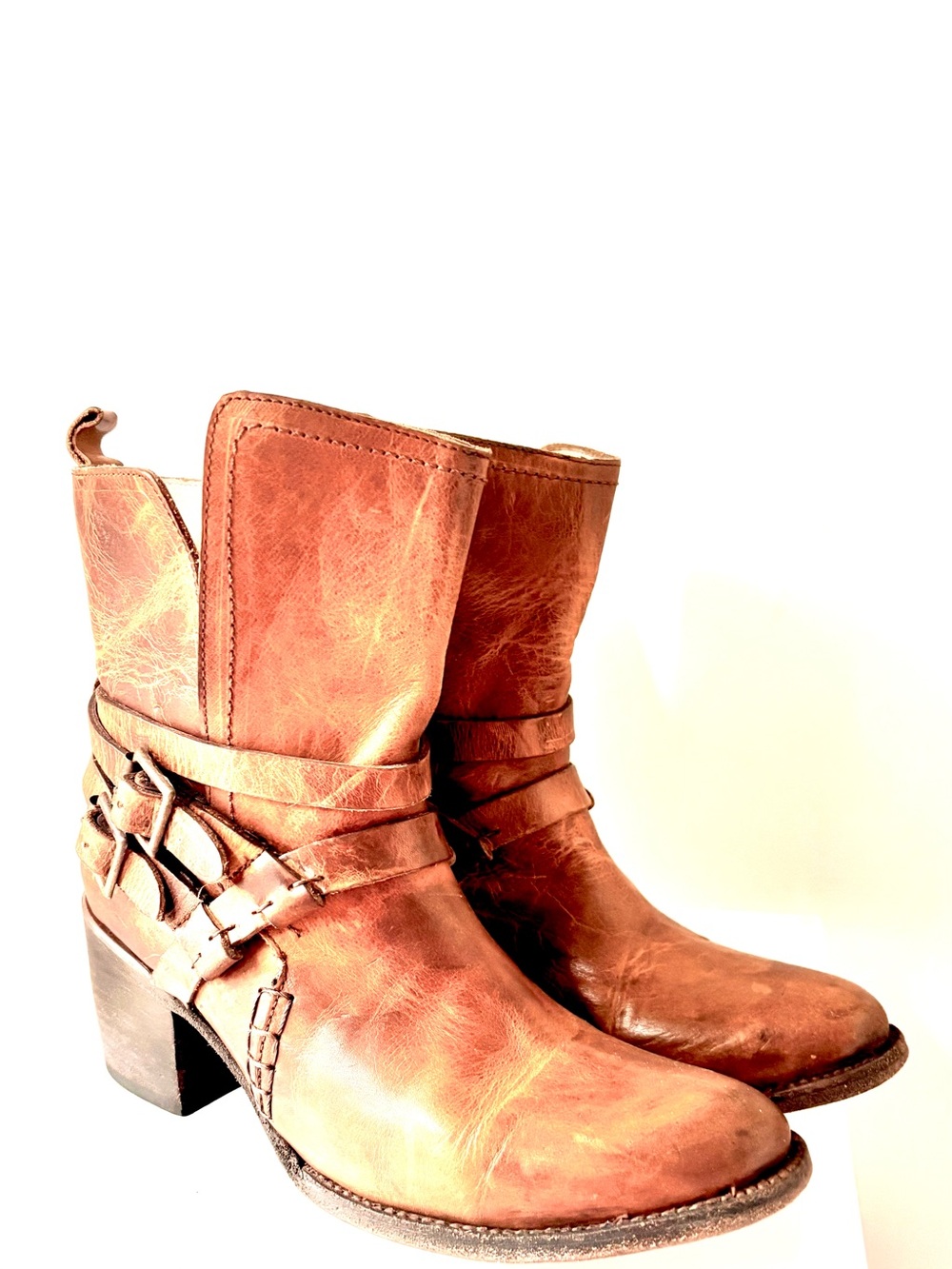Freebird Heeled Boots Western Designer Distresses Boots with harness straps